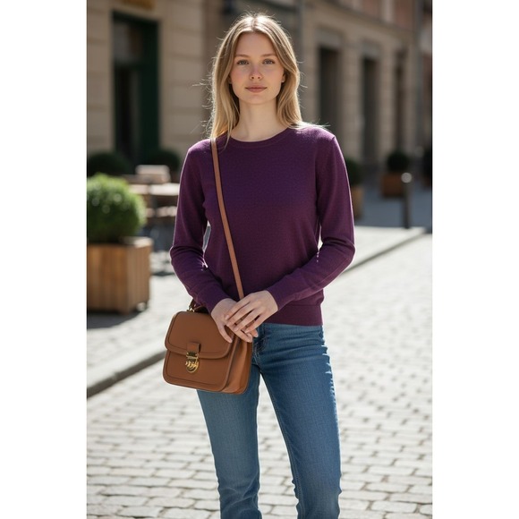 CASHMERE CACHE women's plum 2 Ply cashmere sweater Sz M Office Chic Old Money - Picture 2 of 6